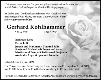 Traueranzeige von Gerhard Kohlhammer von vrm-trauer