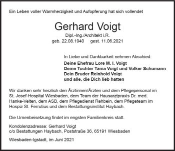 Traueranzeige von Gerhard Voigt von vrm-trauer