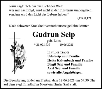 Traueranzeige von Gudrun Seip von vrm-trauer