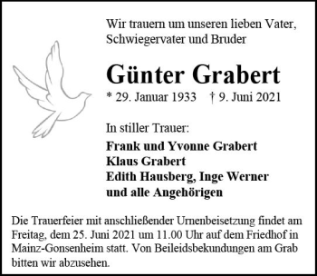 Traueranzeige von Günter Grabert von vrm-trauer