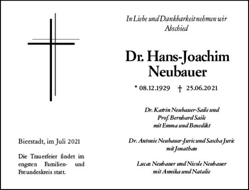  Traueranzeige für Hans-Joachim Neubauer vom 30.06.2021 aus vrm-trauer