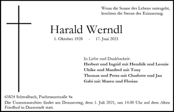 Traueranzeige von Harald Werndl von vrm-trauer