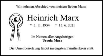 Traueranzeige von Heinrich Marx von vrm-trauer