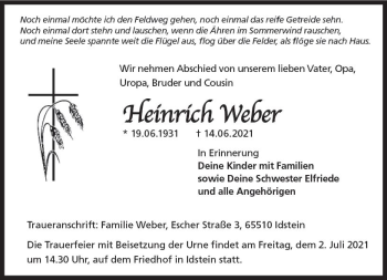 Traueranzeige von Heinrich Weber von vrm-trauer