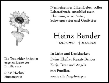 Traueranzeige von Heinz Bender von vrm-trauer