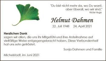 Traueranzeige von Helmut Dahmen von vrm-trauer