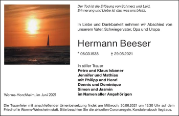Traueranzeige von Hermann Beeser von vrm-trauer