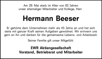 Traueranzeige von Hermann Beeser von vrm-trauer