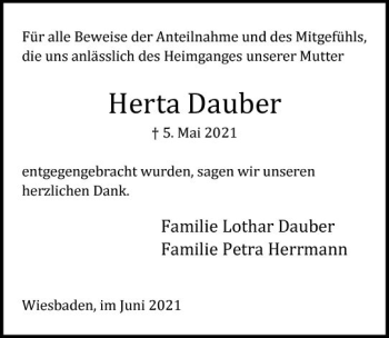 Traueranzeige von Herta Dauber von vrm-trauer