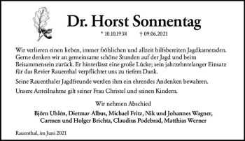 Traueranzeige von Horst Sonnentag von vrm-trauer