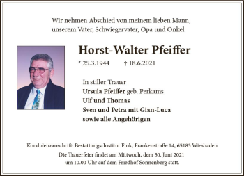 Traueranzeige von Horst-Walter Pfeiffer von vrm-trauer