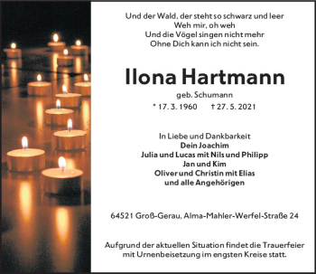 Traueranzeige von Ilona Hartmann von vrm-trauer