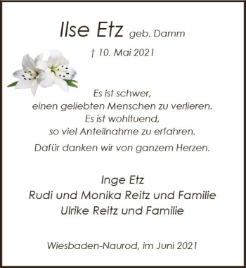 Traueranzeige von Inge Etz von vrm-trauer