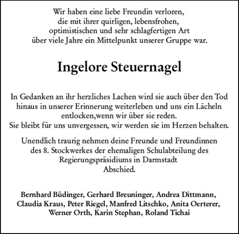  Traueranzeige für Ingelore Steuernagel vom 19.06.2021 aus vrm-trauer