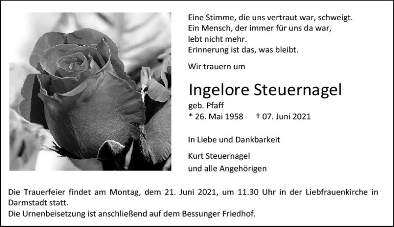  Traueranzeige für Ingelore Steuernagel vom 12.06.2021 aus vrm-trauer