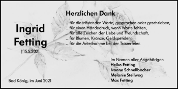 Traueranzeige von Ingrid Fetting von vrm-trauer