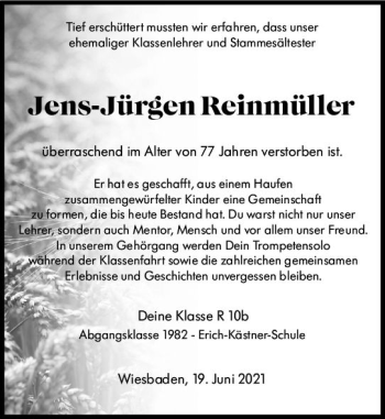 Traueranzeige von Jens-Jürgen Reinmüller von vrm-trauer