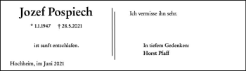 Traueranzeige von Jozef Pospiech von vrm-trauer