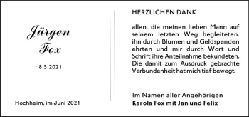 Traueranzeige von Jürgen Fox von vrm-trauer