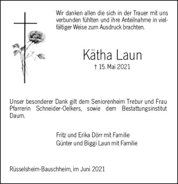 Traueranzeige von Kätha Laun von vrm-trauer