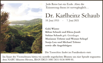 Traueranzeige von Karlheinz Schaub von vrm-trauer