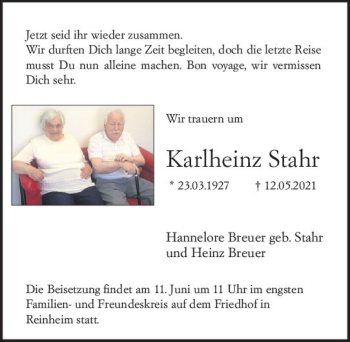 Traueranzeige von Karlheinz Stahr von vrm-trauer