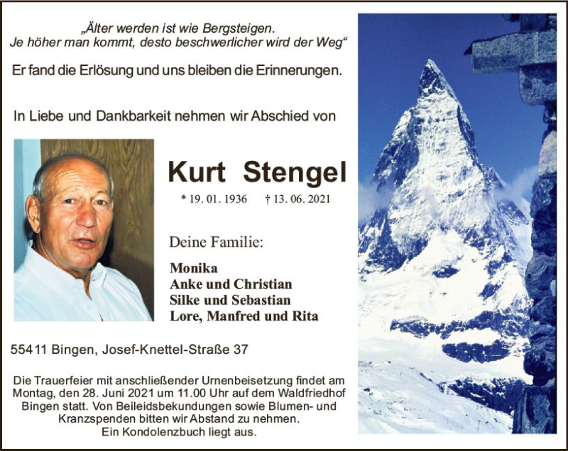  Traueranzeige für Kurt Stengel vom 19.06.2021 aus vrm-trauer