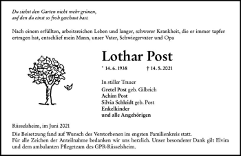 Traueranzeige von Lothar Post von vrm-trauer