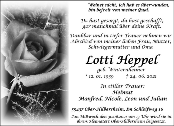 Traueranzeige von Lotti Heppel von vrm-trauer