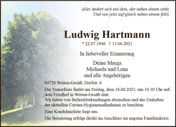 Traueranzeige von Ludwig Hartmann von vrm-trauer