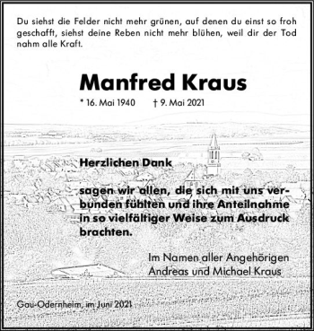 Traueranzeige von Manfred Kraus von vrm-trauer