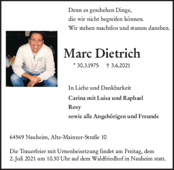 Traueranzeige von Marc Dietrich von vrm-trauer