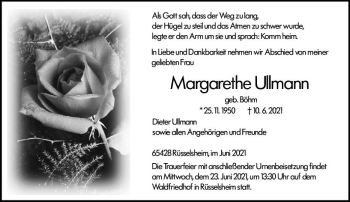 Traueranzeige von Margarethe Ullmann von vrm-trauer