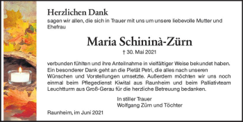 Traueranzeige von Maria Schinina-Zürn von vrm-trauer