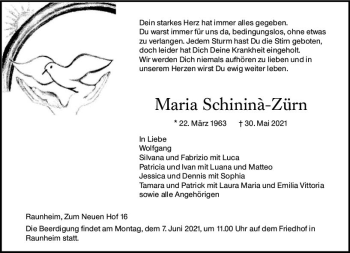 Traueranzeige von Maria Schinina-Zürn von vrm-trauer