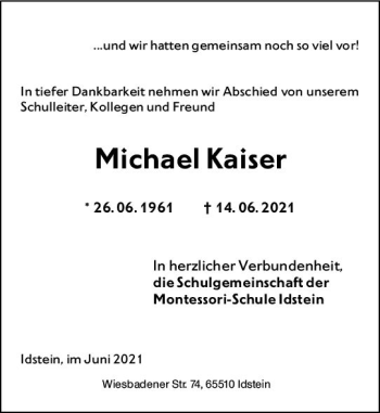 Traueranzeige von Michael Kaiser von vrm-trauer