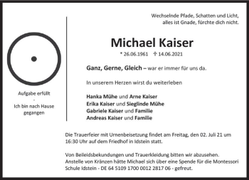 Traueranzeige von Michael Kaiser von vrm-trauer