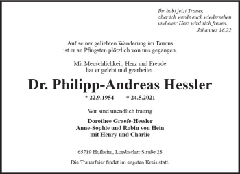 Traueranzeige von Philipp-Andreas Hessler von vrm-trauer
