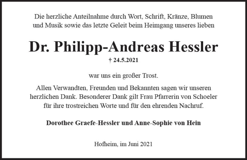  Traueranzeige für Philipp-Andreas Hessler vom 18.06.2021 aus vrm-trauer