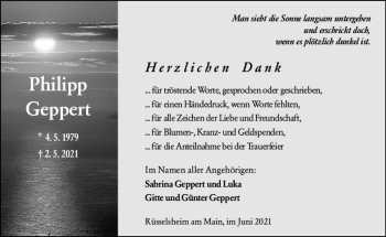 Traueranzeige von Philipp Geppert von vrm-trauer