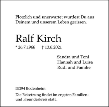 Traueranzeige von Ralf Kirch von vrm-trauer
