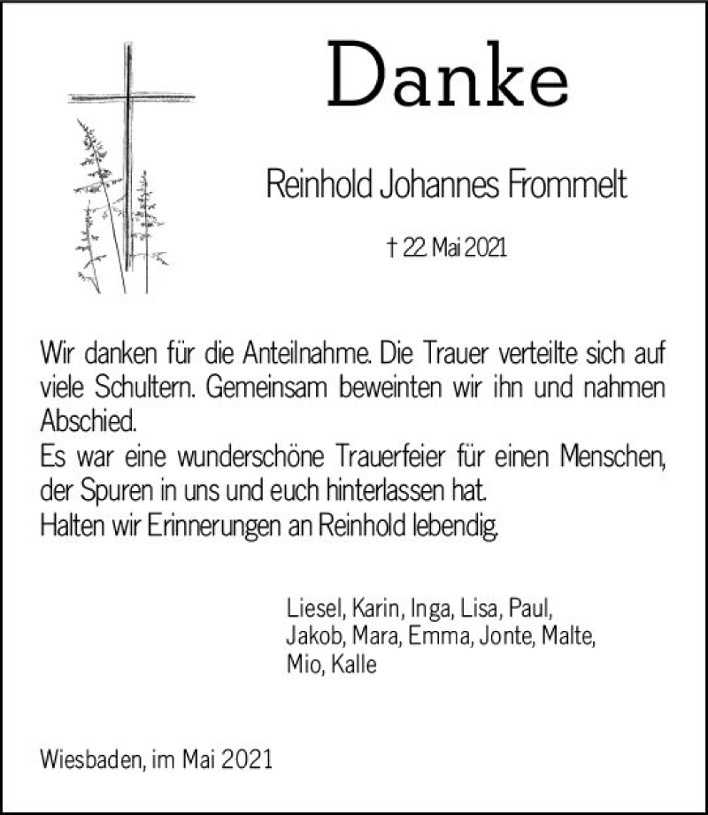  Traueranzeige für Reinhold Johannes Frommelt vom 19.06.2021 aus vrm-trauer