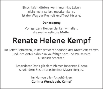 Traueranzeige von Renate Helene Kempf von vrm-trauer