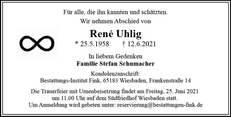  Traueranzeige für Rene Uhlig vom 19.06.2021 aus vrm-trauer