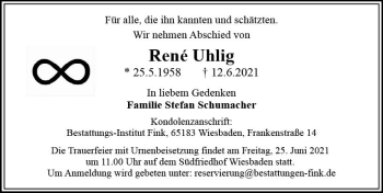 Traueranzeige von Rene Uhlig von vrm-trauer
