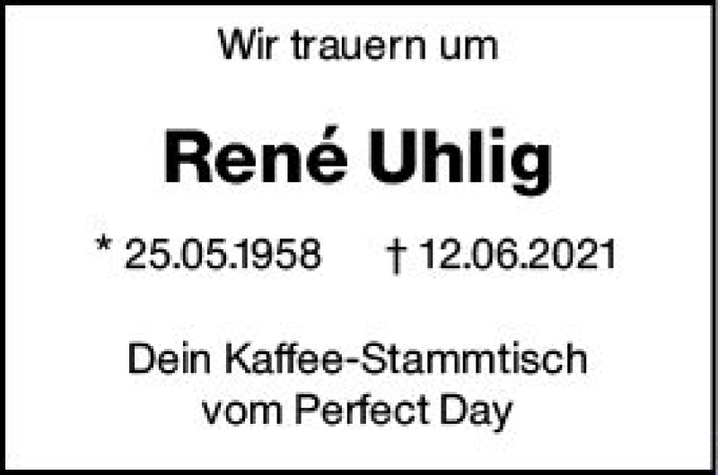  Traueranzeige für Rene Uhlig vom 19.06.2021 aus vrm-trauer