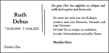 Traueranzeige von Ruth Debus von vrm-trauer