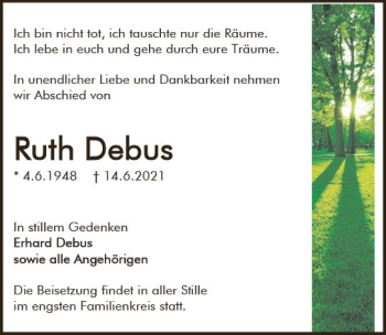 Traueranzeige von Ruth Debus von vrm-trauer