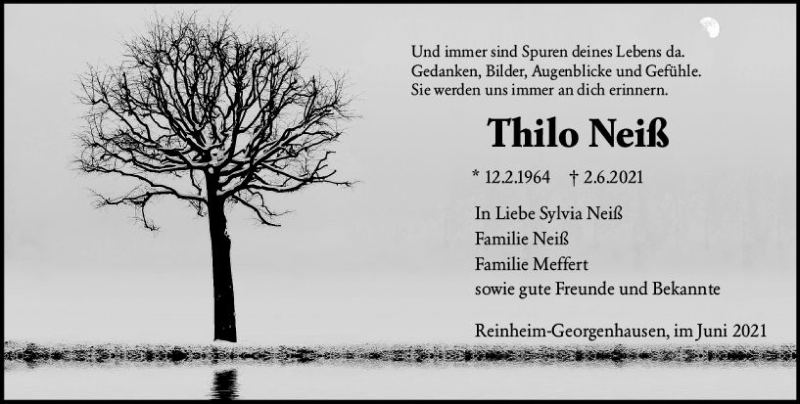  Traueranzeige für Thilo Neiß vom 12.06.2021 aus vrm-trauer