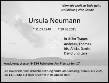 Traueranzeige von Ursula Neumann von vrm-trauer